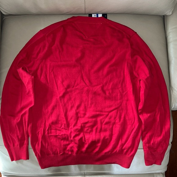 New TOMMY HILFIGER ESSENTIAL V-NECK SWEATER Men XL 100% cotton red long sleeve - Picture 10 of 12